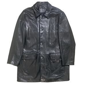 BROOKS BROTHERS Soft Leather Jacket Men L Black Car Coat Button Zip Vintage EUC